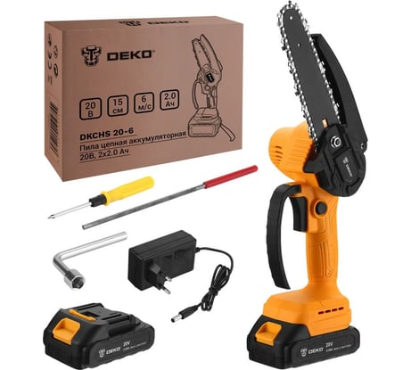 Цепная аккумуляторная пила DEKO DKCHS 20-6 20 В, 2x2 А*ч 063-4309