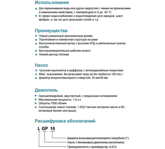 Мотопомпа LEO LGP 10 13