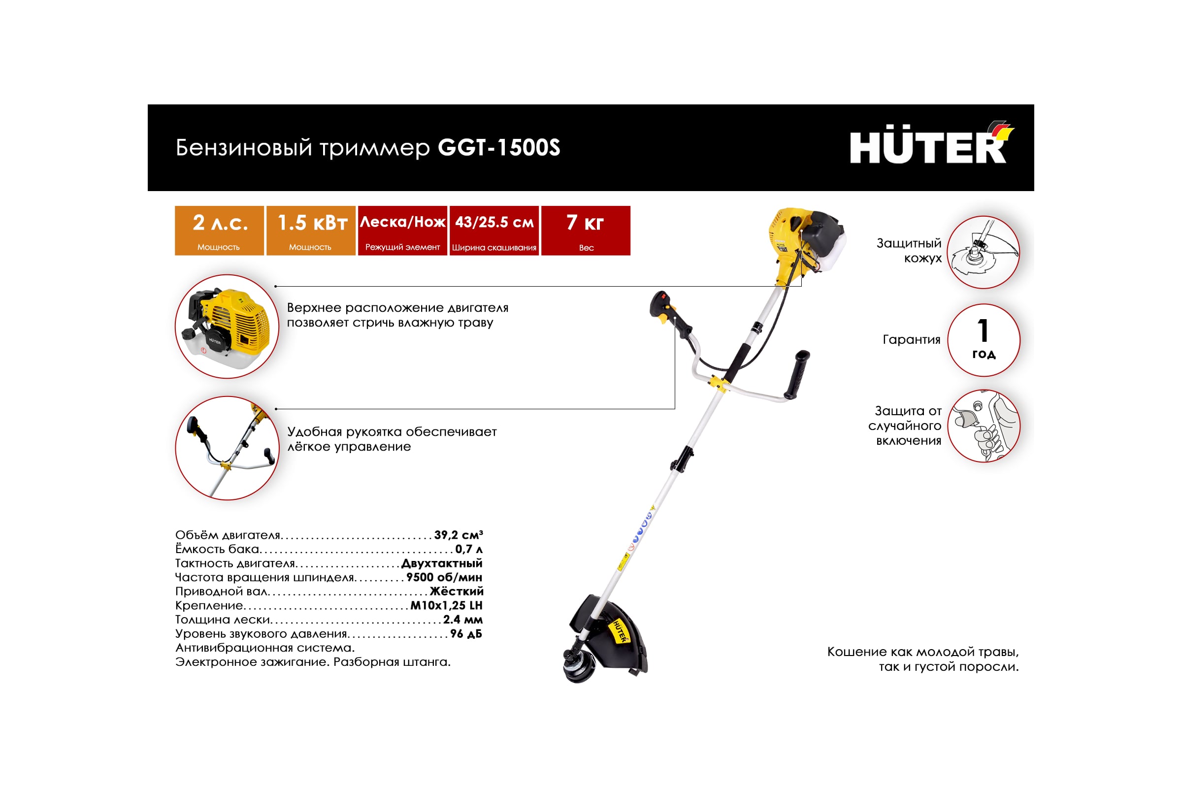 Бензиновый триммер Huter GGT-1500S 70/2/10 — фото 3