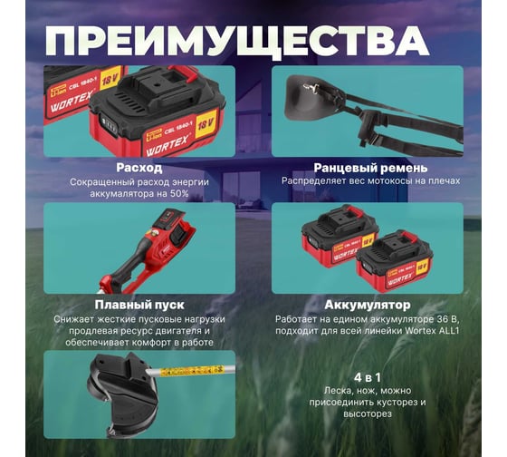 Аккумуляторный триммер WORTEX TB 3036 ALL1 0333291
