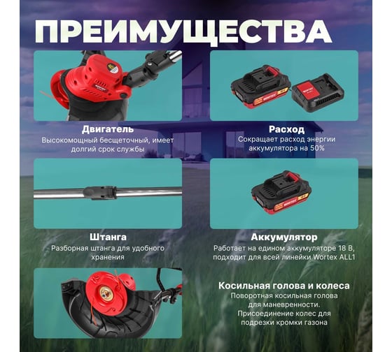 Аккумуляторный триммер WORTEX TB 3018 AT ALL1 0333240