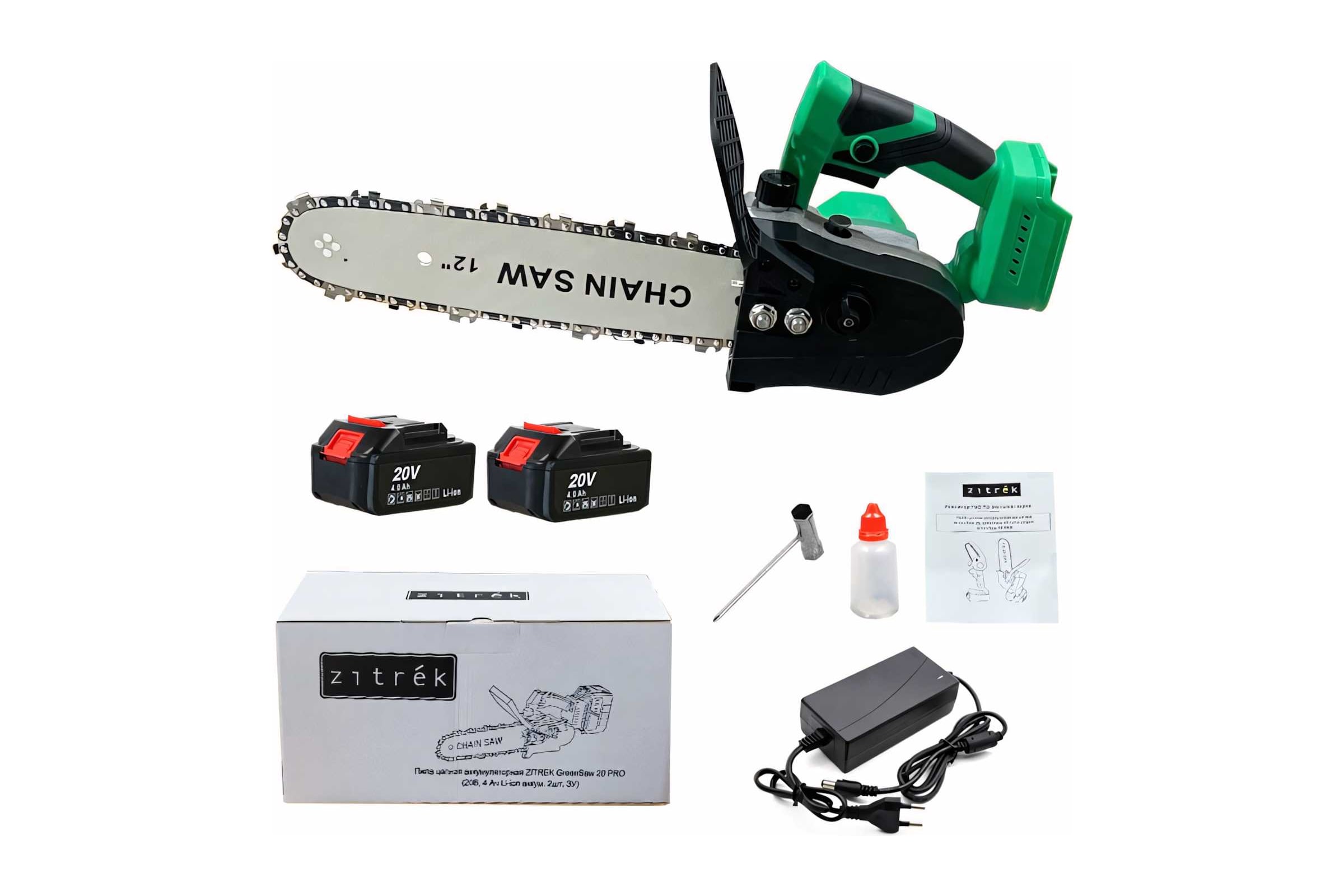 Аккумуляторная цепная пила Zitrek GreenSaw 20 PRO 20 В, 4 Ач, Li-ion аккумуляторы 2 шт, зарядное устройство 082-1852 — фото 3