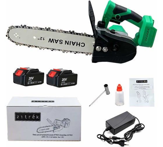 Аккумуляторная цепная пила Zitrek GreenSaw 20 PRO 20 В, 4 Ач, Li-ion аккумуляторы 2 шт, зарядное устройство 082-1852