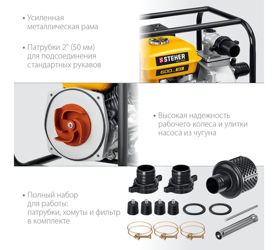 Бензиновая мотопомпа STEHER 600 л/мин WPC-600