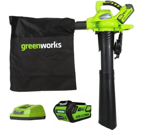 Аккумуляторный бесщеточный воздуходув/садовый пылесос GreenWorks GD40BV 24227UB