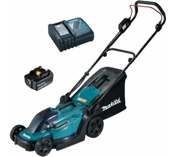 Аккумуляторная газонокосилка Makita LXT 18В, 450 Вт, ширина 33 см, травосборщик 30 л, 3 в 1, 8-ступенчатое центральное регулирование, 20-75 мм, BL1850B, DC18RC XPT DLM330RT