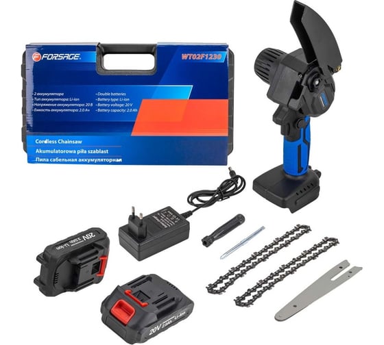 Аккумуляторная цепная пила Forsage 2 аккумулятора li-ion 20 В, 2.0 Ач F-WT02F1230(56462)