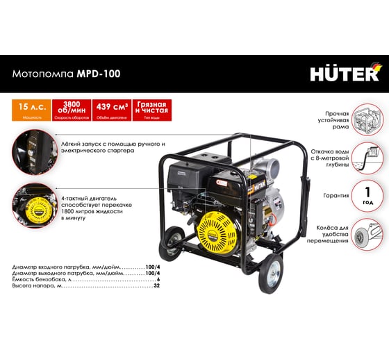Мотопомпа Huter MPD-100 70/11/6