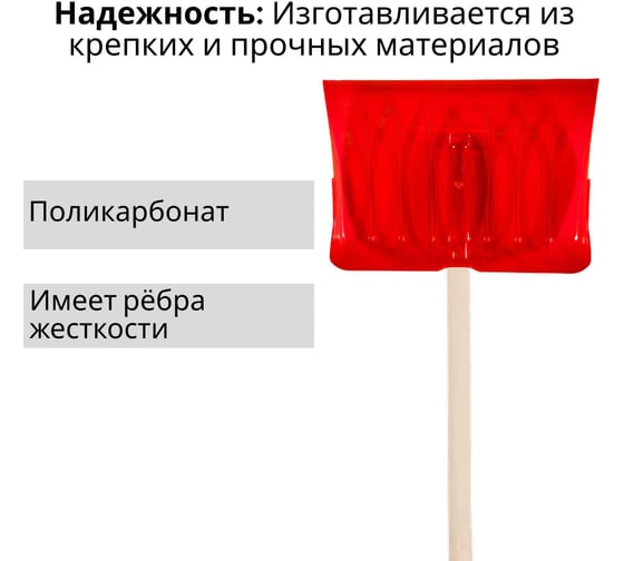Лопата поликарбонатная ООО Агростройлидер №2 510x370мм с деревянным черенком 1200мм в сборе СНЕГ-02.02.1