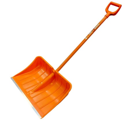 Снеговая лопата ООО ПК Тандем-АГРО Рыжая САРА c алюминиевой планкой и крашеным черенком, V-ручкой, с ребрами жесткости, оранжевый цвет 4670016434876
