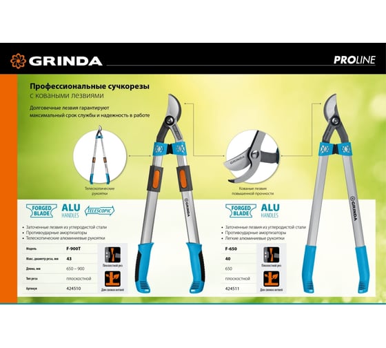 Плоскостной сучкорез с коваными лезвиями, Grinda F-650 424511
