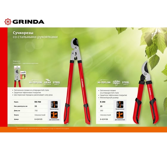 Усиленный плоскостной сучкорез с шестерённой передачей Grinda RX-700 8-424105_z02