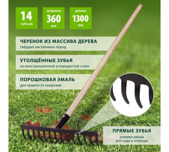 Прямые грабли СИБРТЕХ 14 зубьев, 360 мм, с черенком Россия 61742