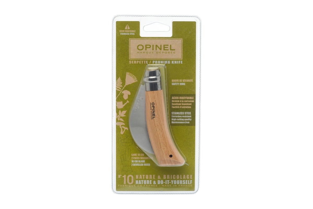 Садовый нож Opinel №10 нержавеющая сталь, с изогнутым лезвием, блистер ...