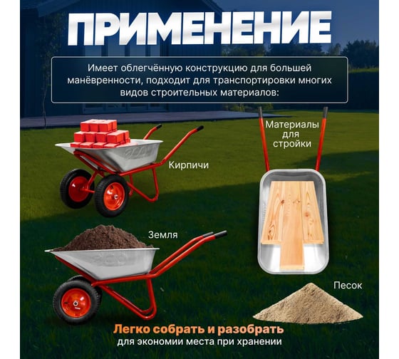 Тачка строительная (90л, 200кг, 2 пневмоколеса 3.25-8) ECO WB201-2
