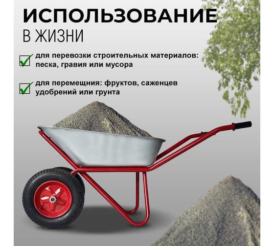 Строительная тачка с пневмоколесом БИЗОН двухколесная, 90 л, 200 кг 13813