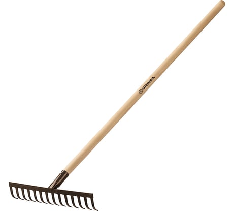 Садовые грабли с деревянным черенком GRINDA 14 прямых зубьев, 360х80х1300 мм 39583-14