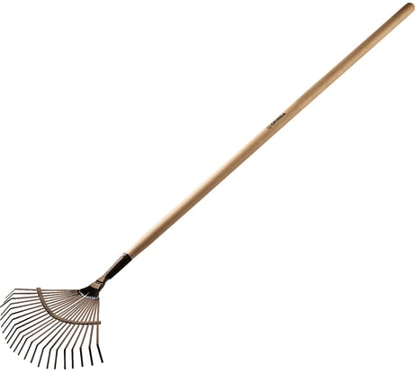 Веерные садовые грабли с деревянным черенком Grinda 22 плоских зубца, 440х260х1500 мм 39593