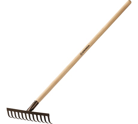Садовые грабли с деревянным черенком GRINDA 12 прямых зубьев, 310х80х1300 мм 39583-12