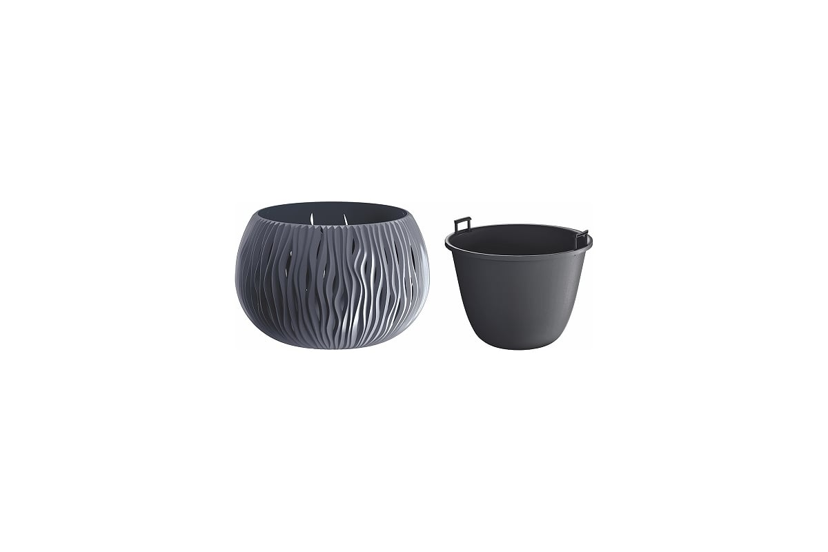Prosperplast Bowl Sandy Fioriera Con Serbatoio: Vaso Interno In Plastica, Colore Pietra Grigia, 18x18 Cm, Altezza 13,6 Cm