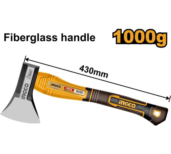 Топор INGCO 1000 г, 430 мм, ручка фибергласс нескользящая HAX0811000