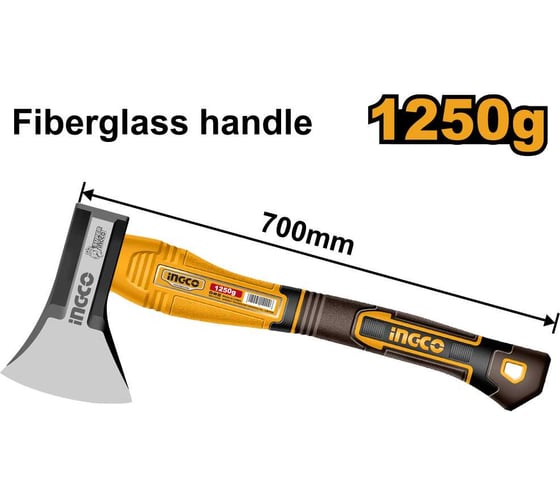 Топор INGCO 1250 г, 700 мм, ручка фибергласс нескользящая HAX0811250