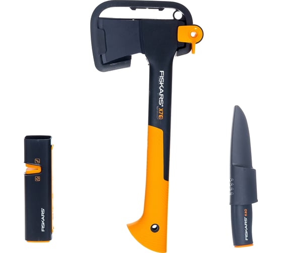 Набор Fiskars: универсальный топор Х7, нож К40, точилка для топоров и ножей 1059024