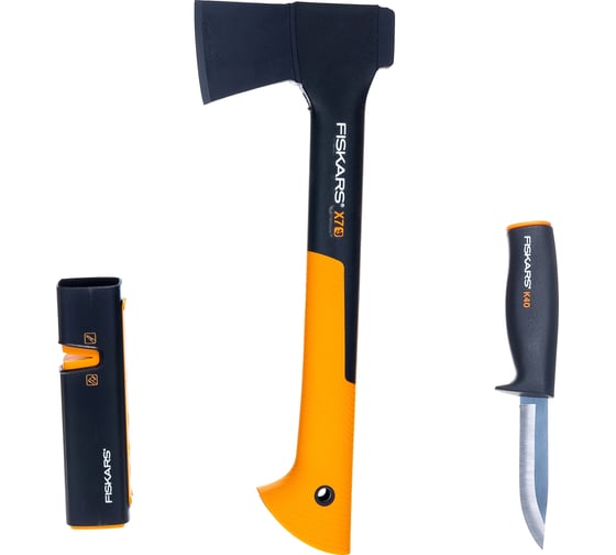Набор Fiskars: универсальный топор Х7, нож К40, точилка для топоров и ножей 1059024