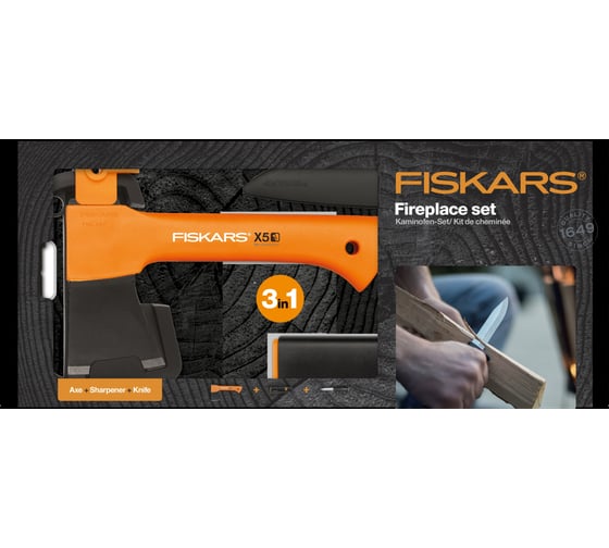 Набор Fiskars: универсальный топор Х5, нож K40, точилка Xsharp 1057913