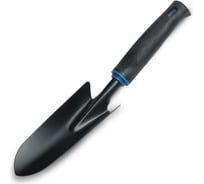 Узкая садовая лопатка Greengo 33 см, черная обрезиненная рукоять с голубой вставкой 1773749