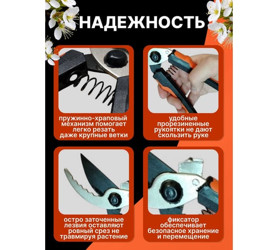 Секатор ООО Агростройлидер 220 мм, зубчатый, с оксидно-никелевым покрытием, с двухкомпонентными ручками на картонной подложке САД-24.14
