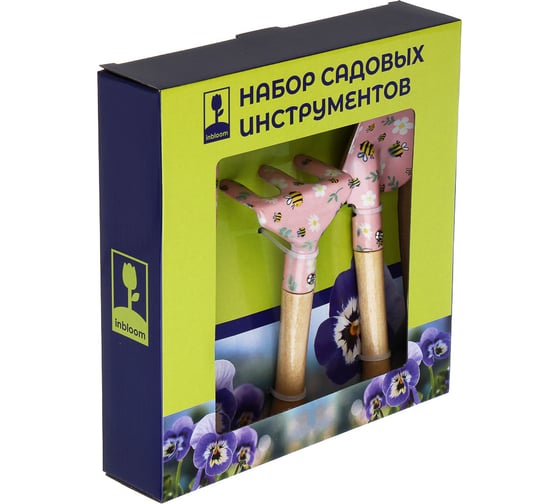 Набор садовых инструментов Inbloom 3шт, рыхлитель 1 шт, лопатка 2 шт, металл, дерево 181-096
