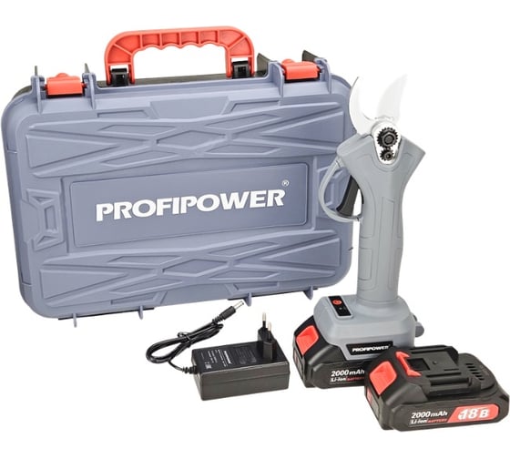 Аккумуляторный садовый бесщеточный секатор Profipower MKGSP-18V (Li-ion-2 шт, 2.0 Ач, З/У, запасное лезвие, кейс) E0099