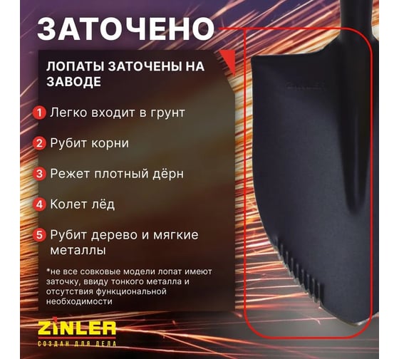 Лопата автомобильная штыковая ZINLER Z1.10AH8G, с зубьями, черенком и ручкой, ЛЗУАЧ8р