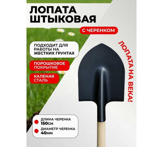 Лопата штыковая остроконечная ООО Агростройлидер Каленка порошковая окраска, с деревянным черенком в/с, 1500 мм, в сборе, САД-01.15.11