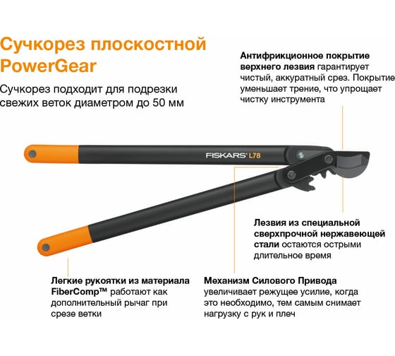 Большой плоскостной сучкорез с загнутыми лезвиями Fiskars (L) L78 1000584 (112590)