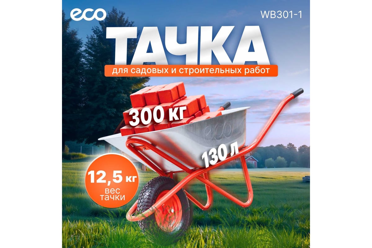 Строительная тачка ECO WB301-1 - выгодная цена, отзывы, характеристики,  фото - купить в Москве и РФ