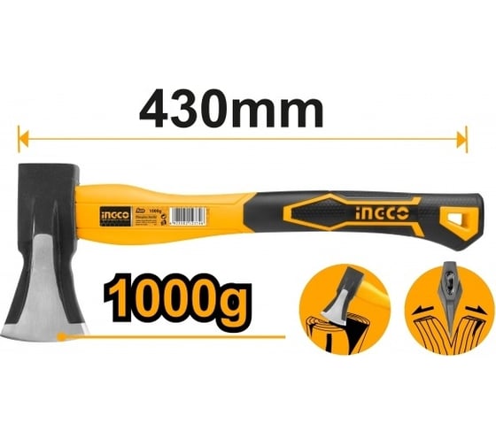 Топор с фибергласовой ручкой INGCO 1000 г HAX03010008