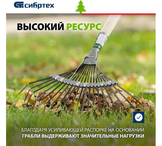 Веерные грабли с черенком, 20 зубьев, 1250 мм СИБРТЕХ 61779