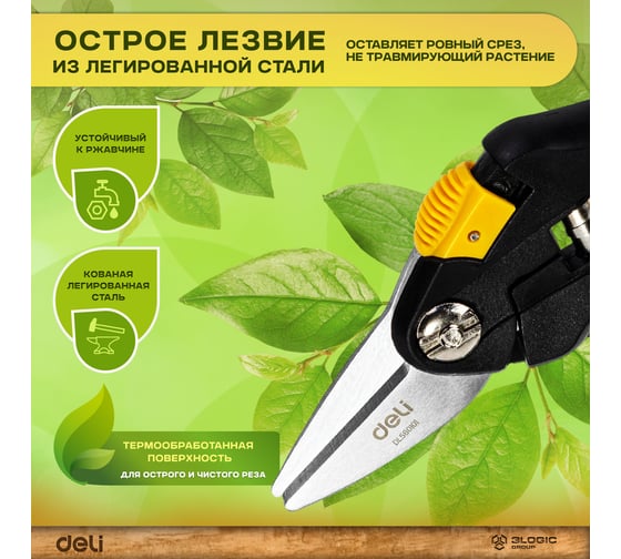 Секатор для цветов DELI DL580101 200 мм, сталь 55С, термообработаная поверхность, полипропиленовая ручка 98489
