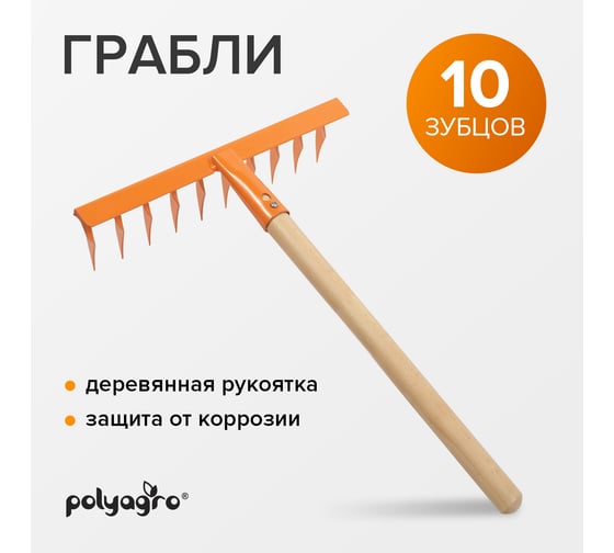 Грабли POLYAGRO 10-зубые, деревянная рукоятка 7661106