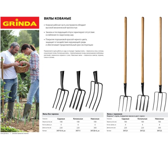 Садовые вилы без черенка Grinda 180х220мм 39710-4_z01