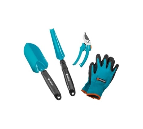 Базовый комплект садовых инструментов "Домашнее садоводство" секатор, лопатка, совок для прополки, перчатки садовые Gardena 08965-30.000.00