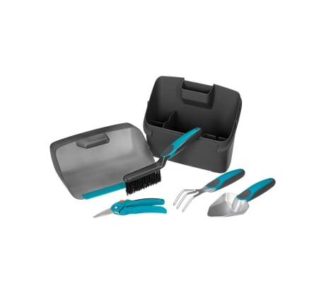 Комлект садовых инструментов для балкона "Домашнее садоводство" секатор, лопатка цветочная, мотыжка, щетка и совок, ящик для хранения Gardena 08970-20.000.00