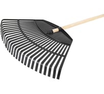 Пластиковые веерные грабли КЭС 600x1450 мм, 26 плоских зубьев, деревянный черенок, черные 21010075