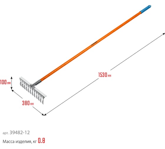Садовые грабли Grinda Proline ps-12 fiber 380x100x1530 мм, 12 витых зубцов 39482-12