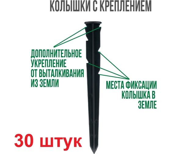 Садовый колышек с фиксатором для пластиковых бордюрови ГеоПластБорд 24 см, 30 шт., черные k240mm.30