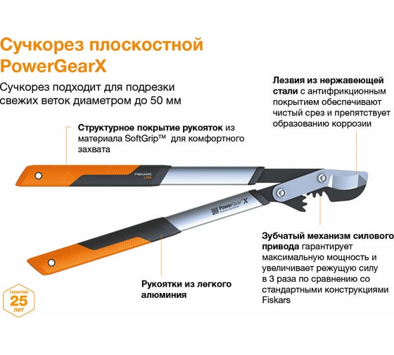 Плоскостной средний сучкорез FISKARS PowerGearX LX94 1020187
