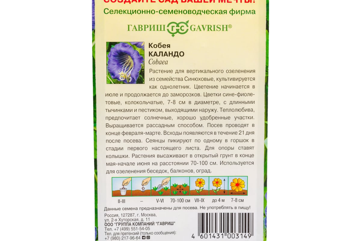 Семена ГАВРИШ Кобея лазящая Каландо 5 шт 00001739 - выгодная цена, отзывы,  характеристики, фото - купить в Москве и РФ