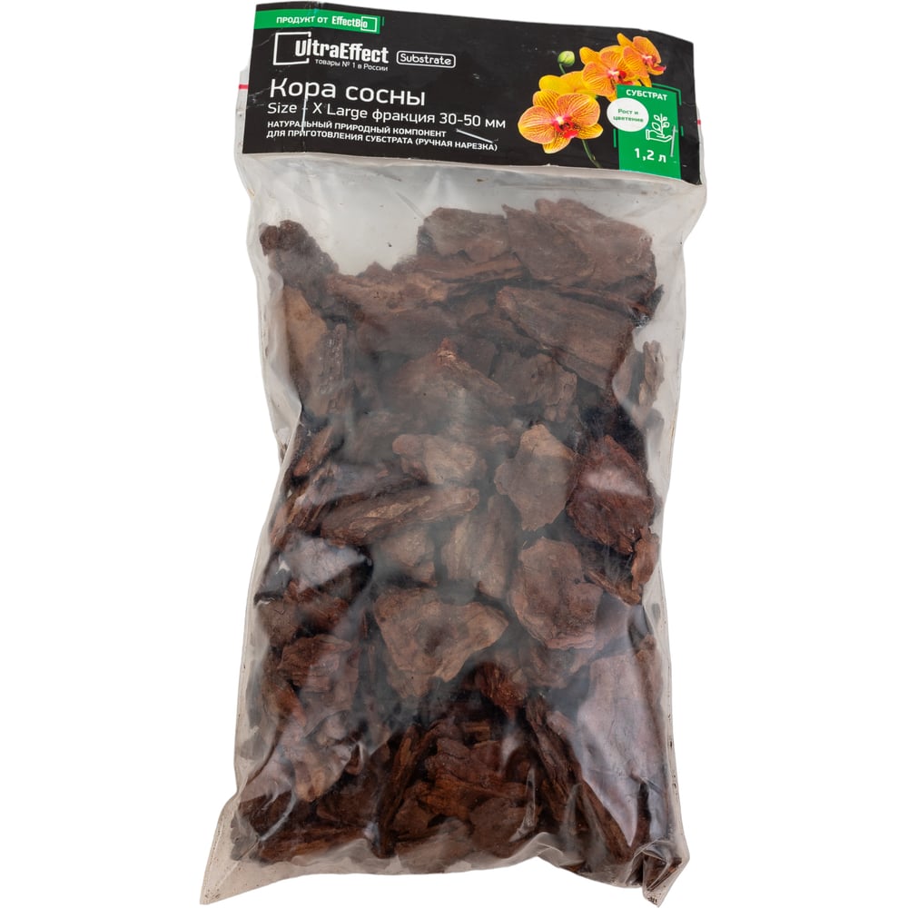 Субстрат кора сосны ручной нарезки EffectBio BioLine ХLarge 30-50 мм, 1 ...